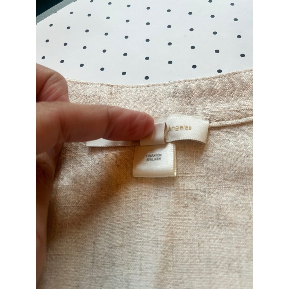 Monteau Los Angeles Linen Blend Button Front Midi Dress Beige Ruffle Hem M - Picture 5 of 9